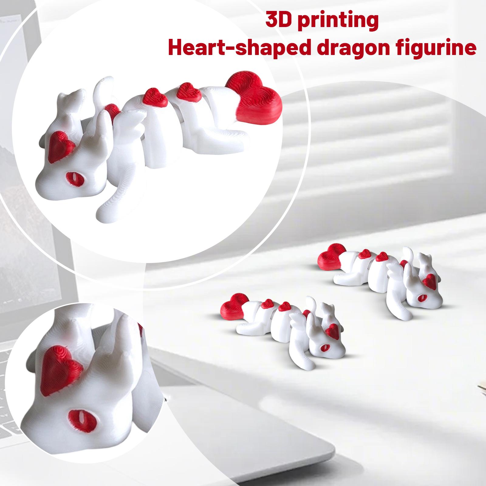 

3D Printed Heart-shaped Dragon Ornament, Small Animal Toy, Home Decor, Desktop Decoration One Size