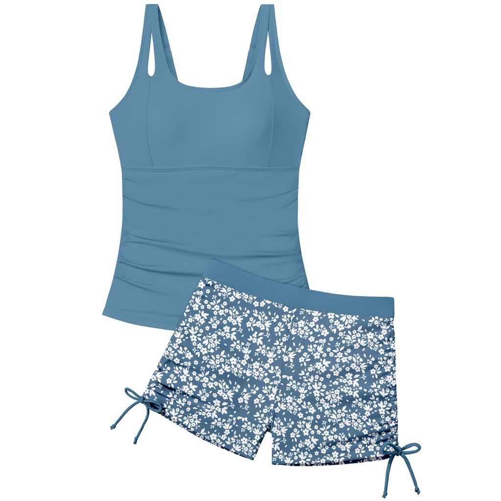 Children's Fashionable Casual Square-Neck Printed Swimsuit Set