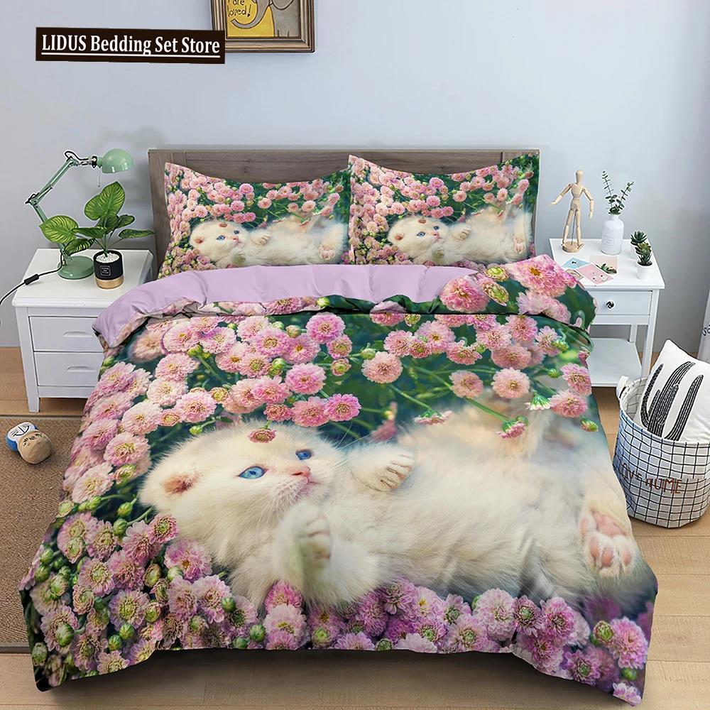 3D Tier Bettwäsche Set Niedliche Katze Gedruckt Bettbezug Set Einzel Doppel Full Queen King Size Bettdeckenbezug Mit Kissenbezug 2/3 STÜCKE
