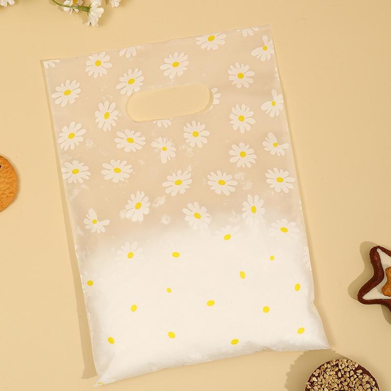 100Pcs/Pack Daisy Pattern Gift Bags With Plastic Handle, Plastic Gift Bags, Perfect for Mother's Day, Parties, Holidays