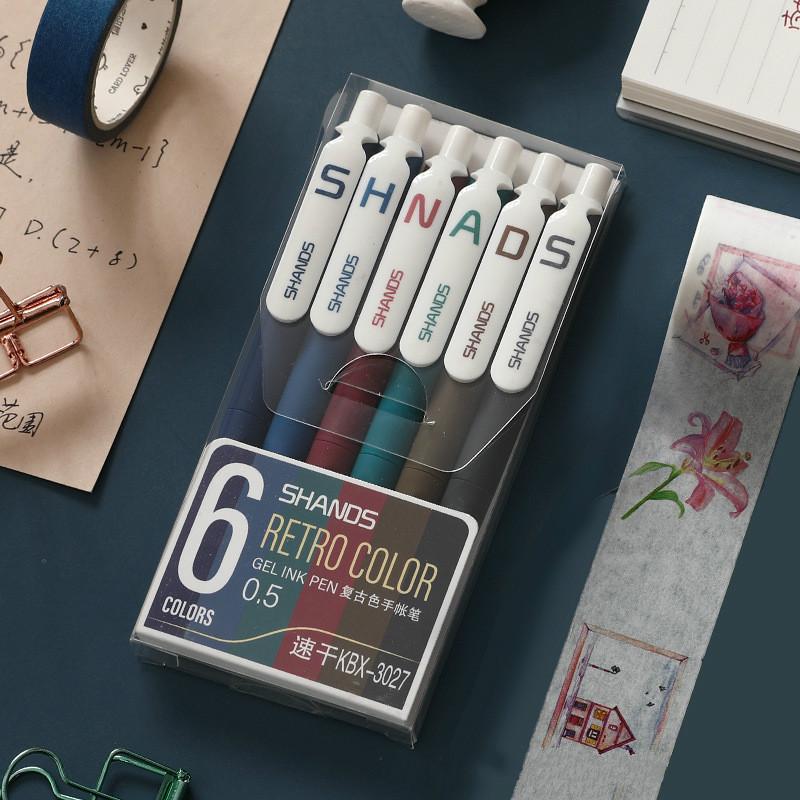 6 Stück/Box Retro Farbe Gelstift Stift Chinesischer Stil Farbe Schnelltrocknend Handstift Retro Stift