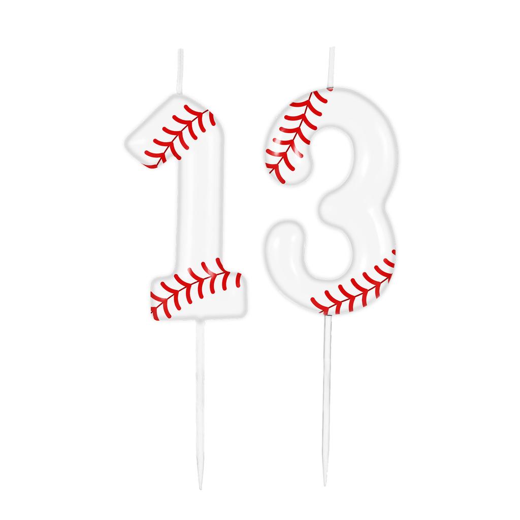 Baseball Themed Birthday White Number0-9 Candles, Boys Girls Kids Happy Birthday Cake Topper Reunions Theme Party Supplies Gifts