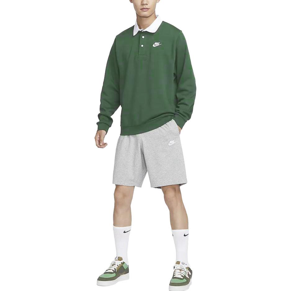 Nike Club Fleece Colorblock Long Sleeve Polo Men Tops Spruce-Green DX0538-323