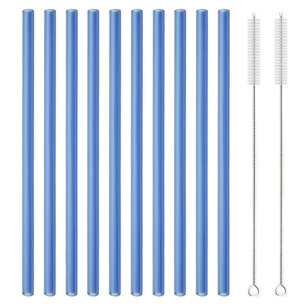 10pcs Glass Straw Reusable Glass Straw Set 8'' 200mm Long Straws with Cleaning Brush for Tumblers Cups Mason Jars
