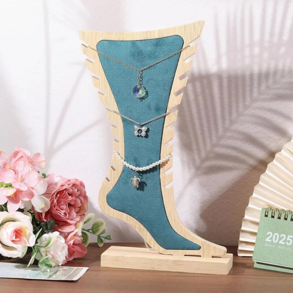 Foot Shaped Velvet Wooden Board Holder Storage Jewelry Hanging Stand Necklace Display Stand Store
