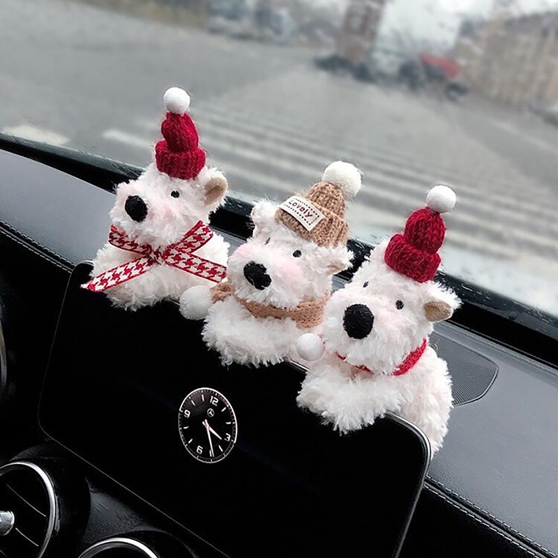Cute Puppy Car Windshield Wiper Decorations Interior Plush Doll Creative Gift Shoulder Pads Car Interior Decoration Accessories