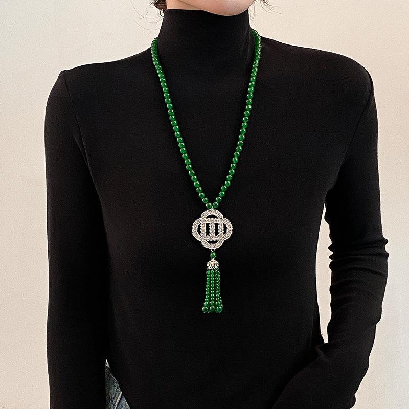 New Chinese Style Retro Versatile Necklace Jewelry Clothing Pendant Green Crystal Pendant