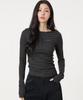 UNKNOWN PLANET Slim Striped Boat Neck Long Sleeve Top Black