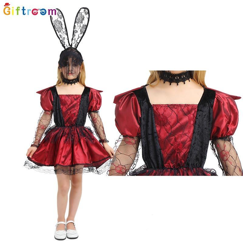 Halloween Carnival Party Children's Clothes Witch Dress Up Show Costumes Girls Gothic Little Vampire Witch Costumes
