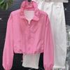 Damen Kurzarm Sonnenschutz Sommer Locker Reise Outdoor Stehkragen Mantel Damen Freizeit Unifarben Reißverschluss Mantel
