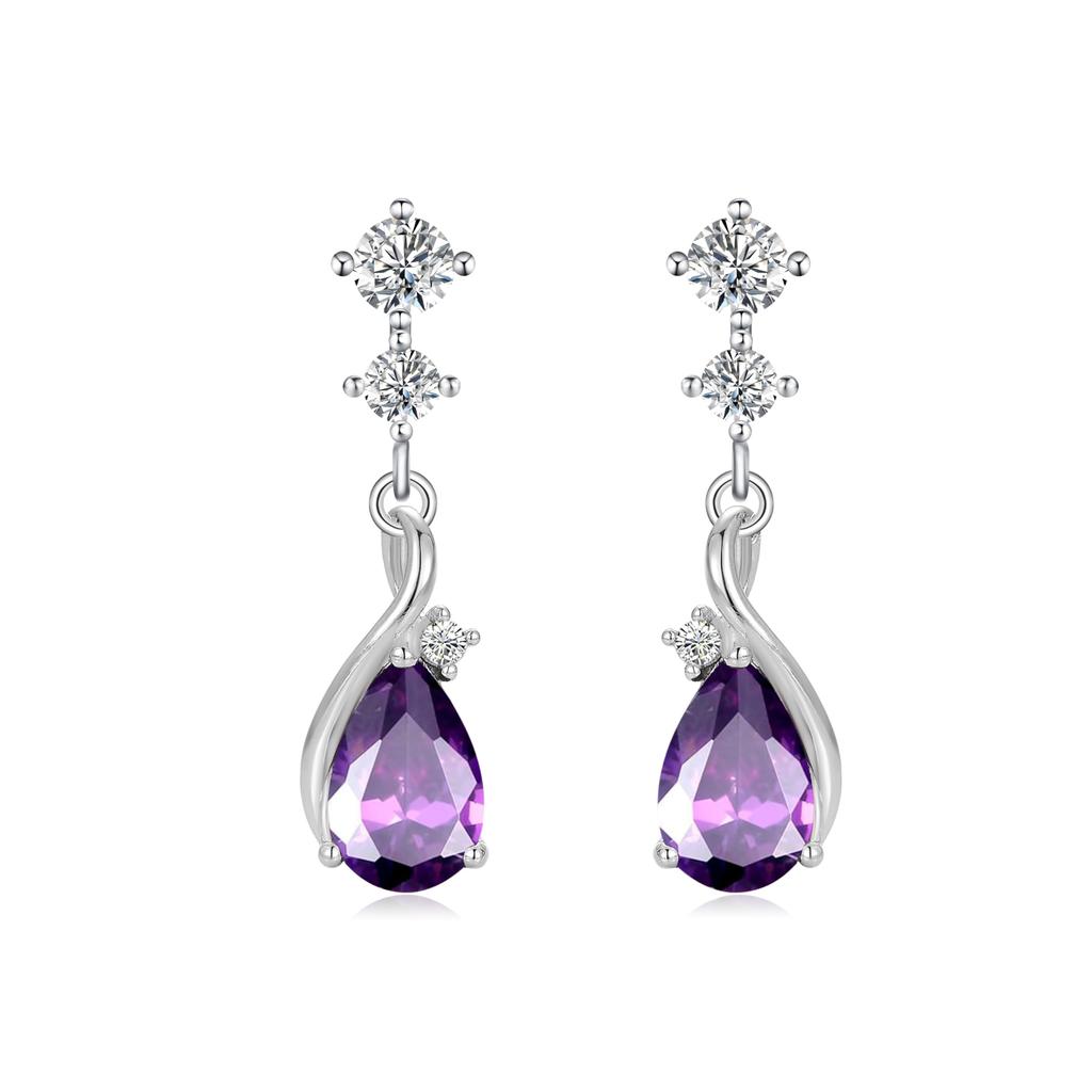 Amethyst Earrings for February of Permanently Wearable Large Coming of Age Popular Gift for Women In Their 20s FH.bird Women, Popular, Dangling,