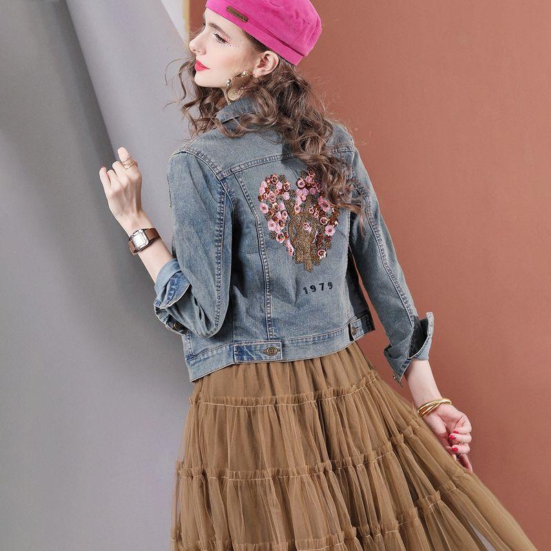 

A329 Европейские товары Тяжелая промышленность Принт Топ Куртка Вышивка Blue In Stock L