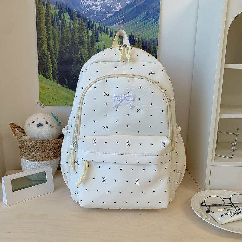 Schoolbag new Japanese high-value female junior high school students class schoolbag polka dot bow student versatile backpack