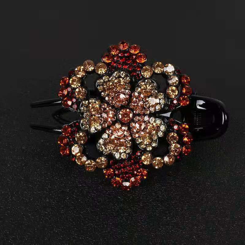 Elegant Rhinestone Duckbill Three-Tooth Updo Hair Clip for Moms