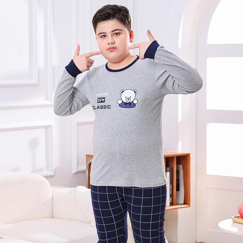 Kids' Pure Cotton Pajama Set: Warm Long-Sleeve Tops & Pants for Boys & Girls - Autumn & Winter