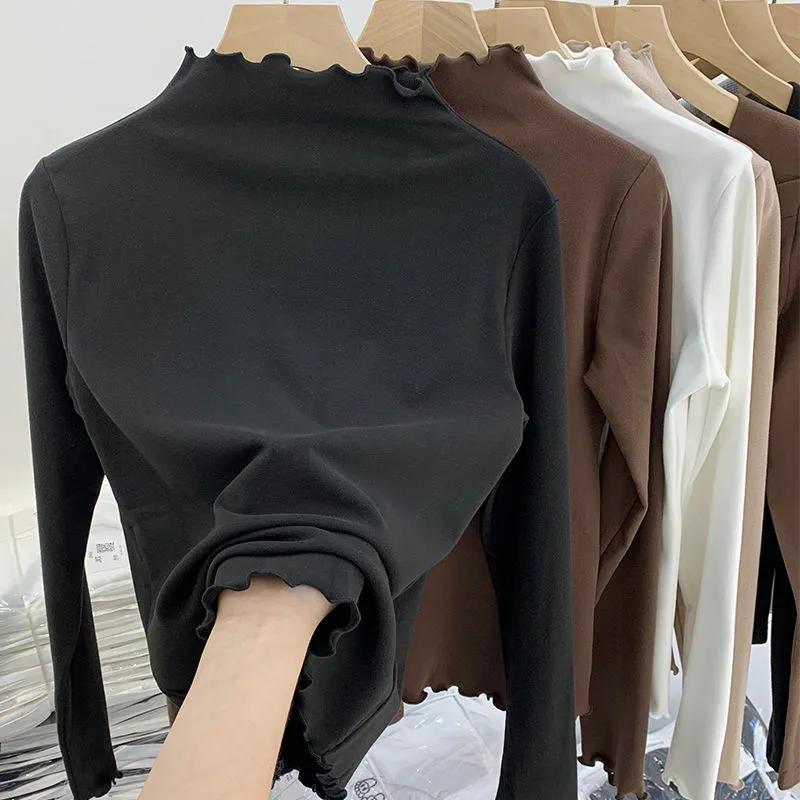 Women's Autumn Winter Fleece Lined Plus Size Tops Long Sleeve Turtleneck Velvet Base T-shirt