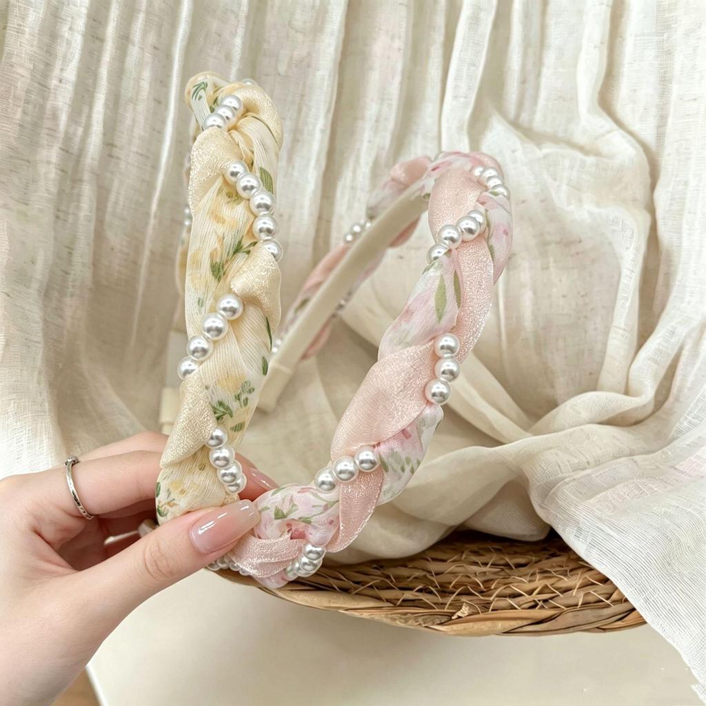 Korean Style Forest Pearl Braided Non-Slip Headband for Women - Sweet Fairy Princess Hair Accessory