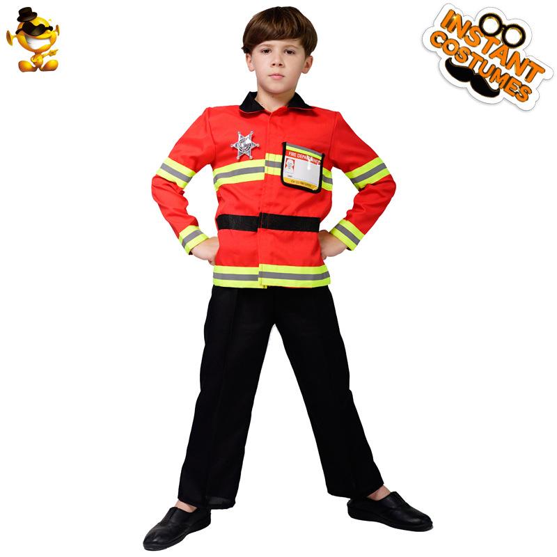 

Little boy firefighters perform party costumes, Halloween children s cosplay stage firefighters perform costumes S/4-6 years old 104-116cm