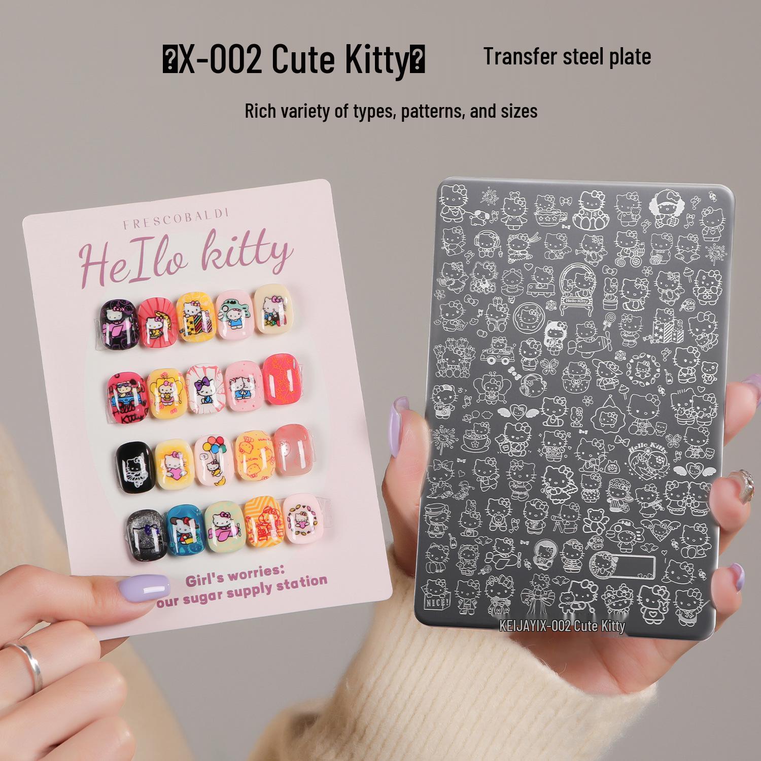 Милая трафаретная пластина для нейл-арта с котиками и скребком - Множество узоров, стальное исполнение, Высокая популярность