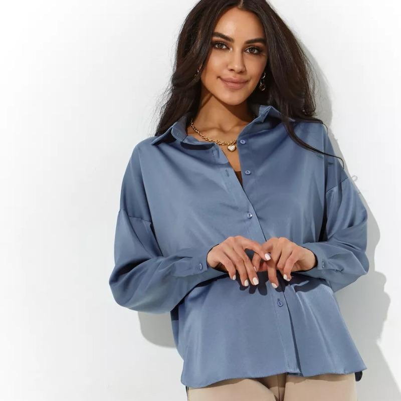 Frühlings- und Herbst Langarm Locker Damenhemden Einfache Mode Büro Damen Übergröße Damenblusen Lässige Oberteile Knopfleiste Revers Damenhemd 26016