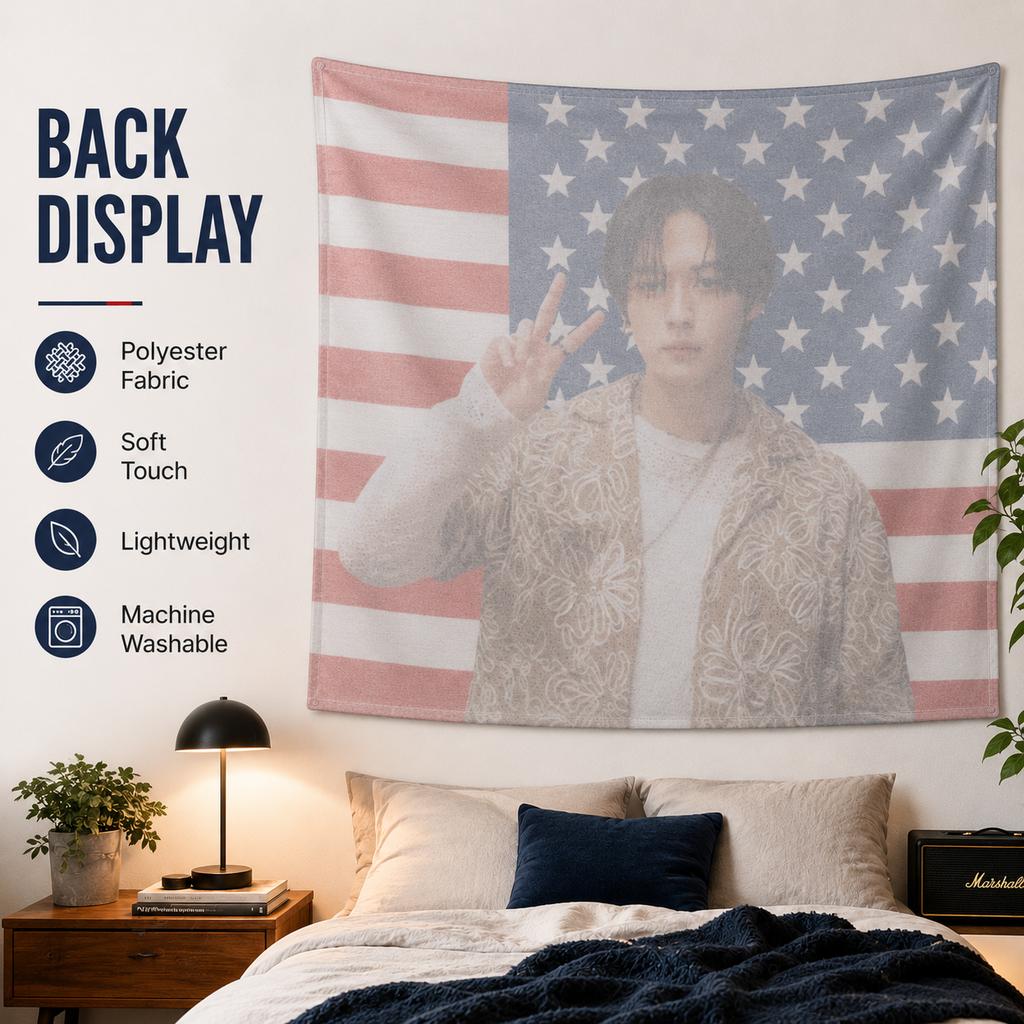 K-Pop Idol Tapestry flat print American Flag Stars Stripes Wall Hanging for Teen Bedroom Dorm Living Room Fan Gift