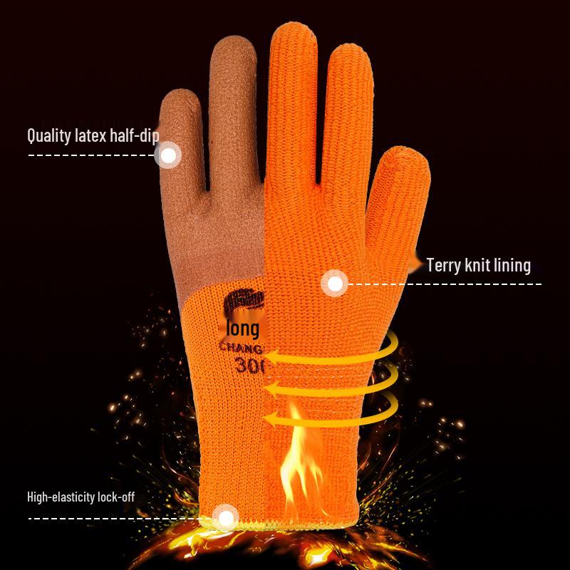 Winter-Arbeitshandschuhe mit Fleece-Futter: Langlebig, Warm, Rutschfest, Frostsicher, Halbfinger-Design für Baustellen und Kühlhäuser