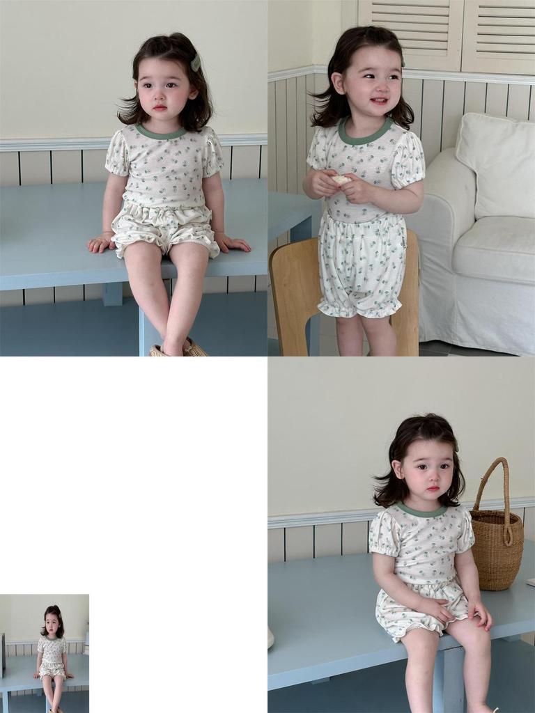 Adorable Summer Girls Two Piece Outfit Set Soft Breathable Cotton Pajama Shorts