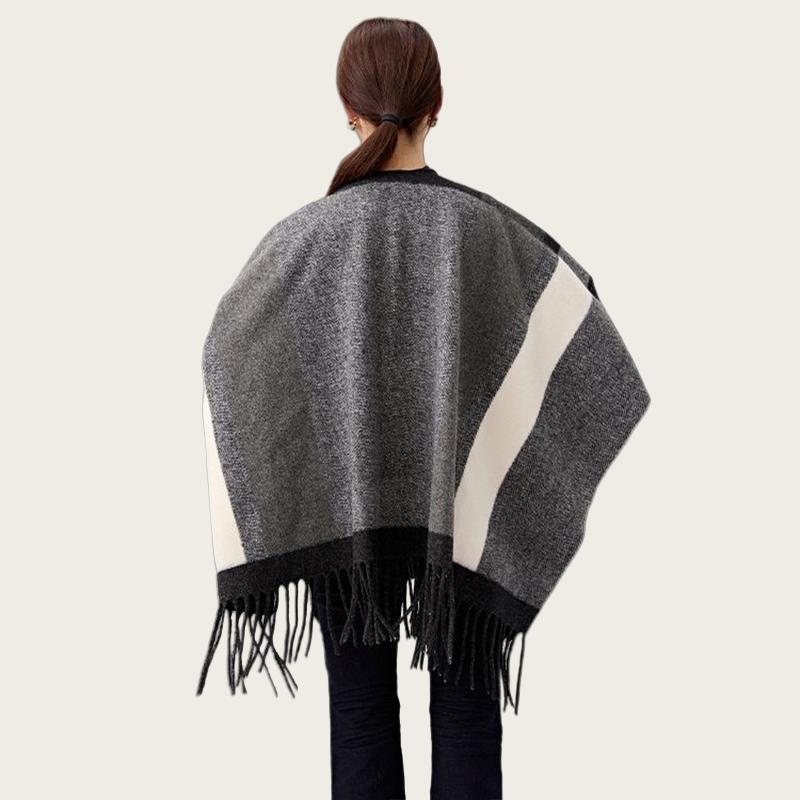 Women'S Travel Shawl Imitation Cashmere Tassel Slit Shawl Women'S Color Blocked Plaid Scarf Air-Conditioned Room Warm Cloak