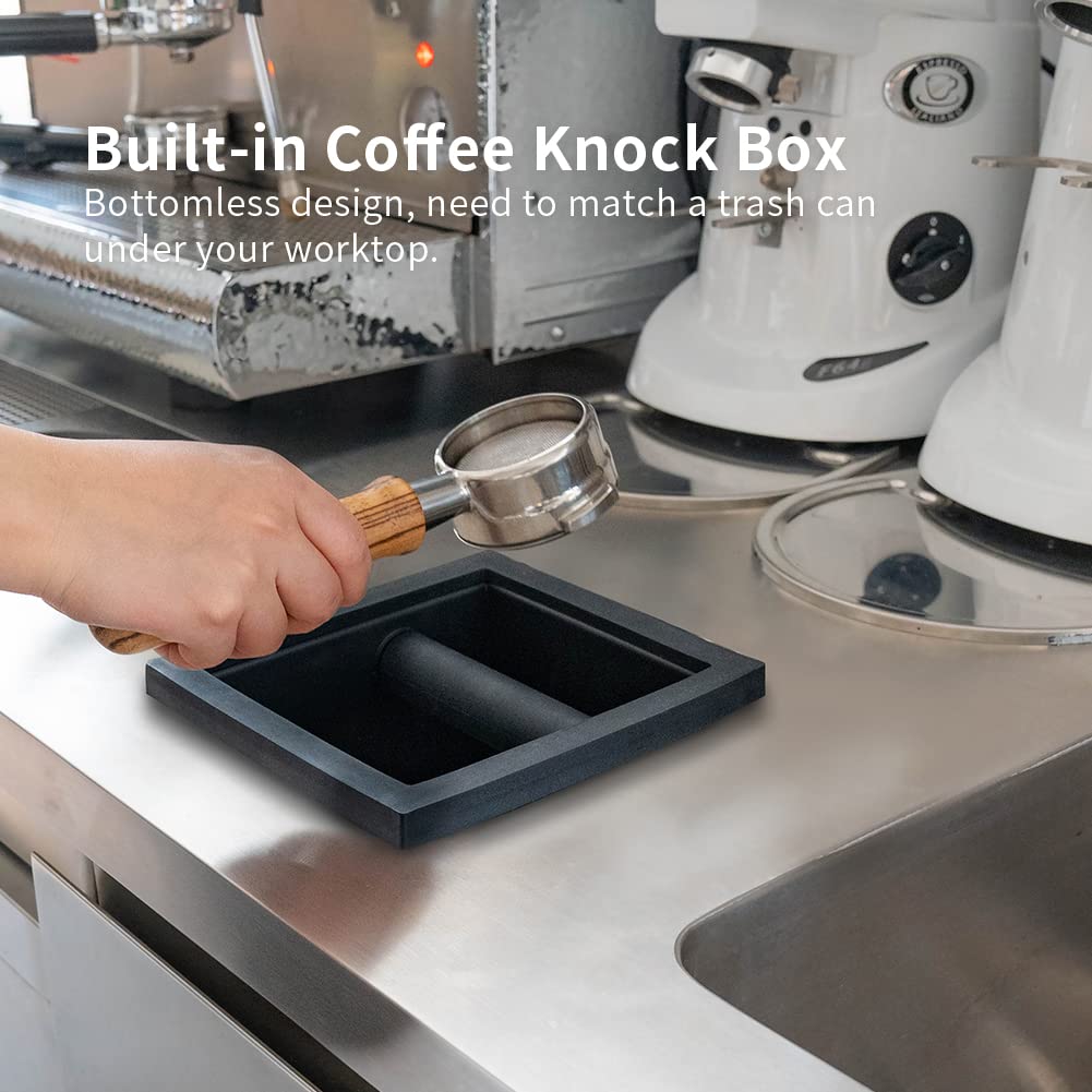 watchget Espresso Knock Box, Bottomless Coffee Knock Box, Stainless Steel Knock Box, Coffee Grounds Storage, Coffee Waste Bin, Built-in, Removable,