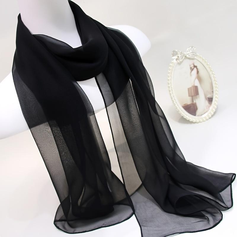 Lightweight Chiffon Scarf Elegant Sheer Shawl with Black & Gray Gradient Design Breathable & Sun-Protective Casual Outings