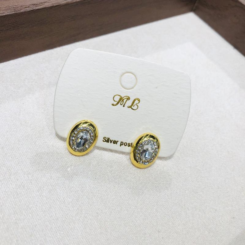 Simple Gold Brushed Metal Zircon Stud Earrings Women s Niche Fashion Small High-end Oval Geometric Earrings