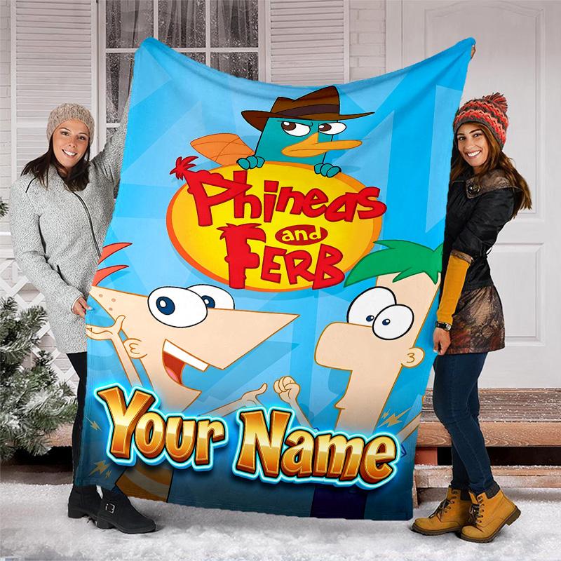 Customizable Phineas and Ferb Throw Blanket – Personalized Name, All-Season Cozy Snug Blanket, Machine Washable, Personalized Blanket