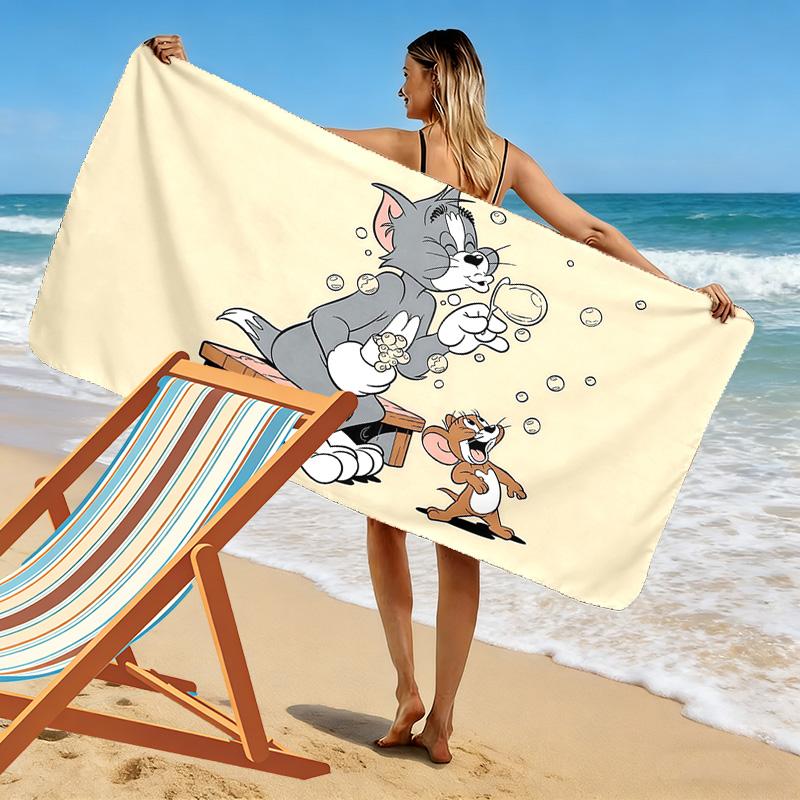 Tom and Jerry2 Print Beach Towel, Large Soft Quick Dry Towel for Beach Camping Swimming