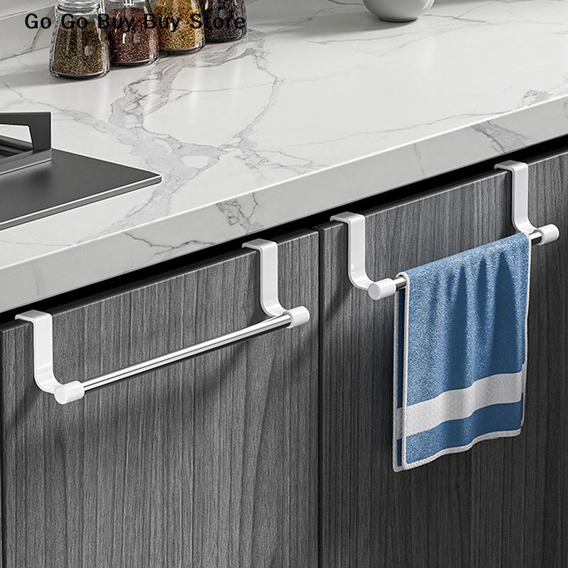 1Pcs Towel Rack Over Door Towel Bar Hanging Holder Stainless Steel Bathroom Kitchen Cabinet White Black Towel Rag Shelf Hanger