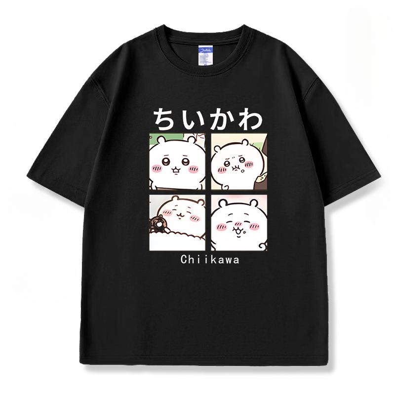 Chiikawa rolig söt fyrfaldig mönster T-shirt sommar vardaglig trend 100% bomulls T-shirt mode bekväm lös herr T-shirt