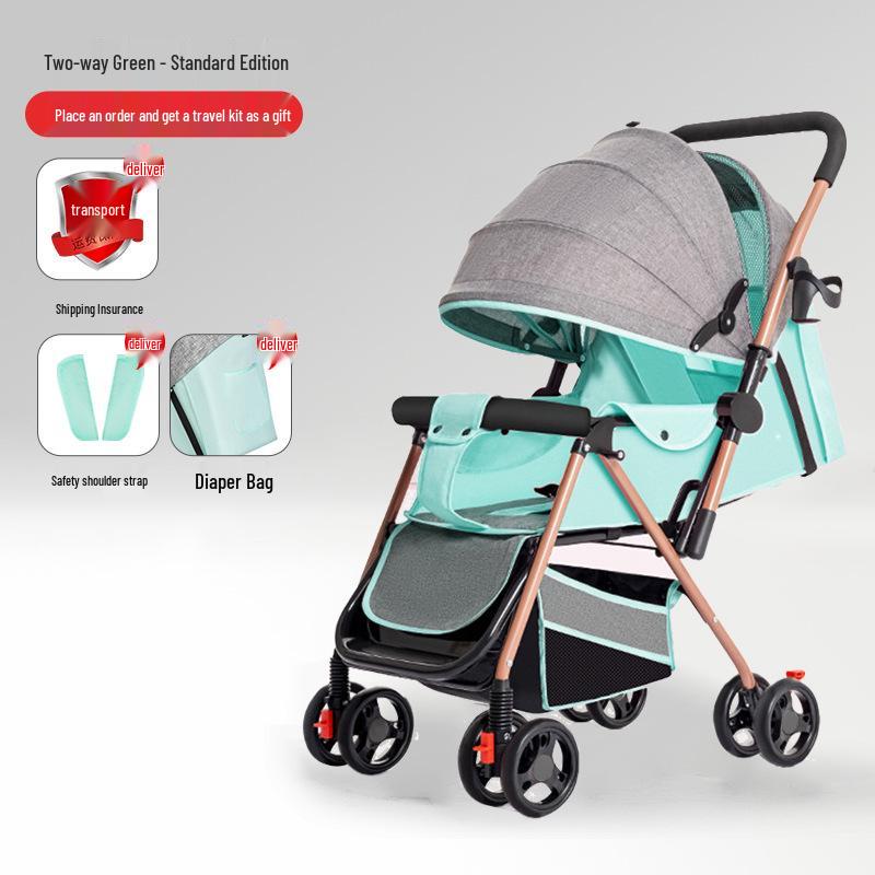 Lightweight Foldable Stroller: Sit or Lie Position, Four-Wheel Design, One-Key Fold for Kids and Babies.