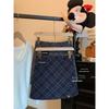Kumikumi Preppy Contrast Color Plaid Retro All-Match Skirt Women's Autumn High Waist Slimming A- line Skirt Short dress
