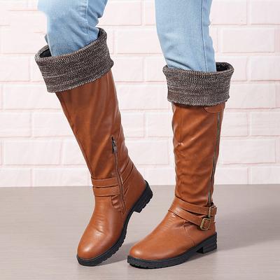 Women's Long Boots In Autumn and Winter, European and American Style, Low Heel, High Top Boots, Plus Size Women's Leather Boots