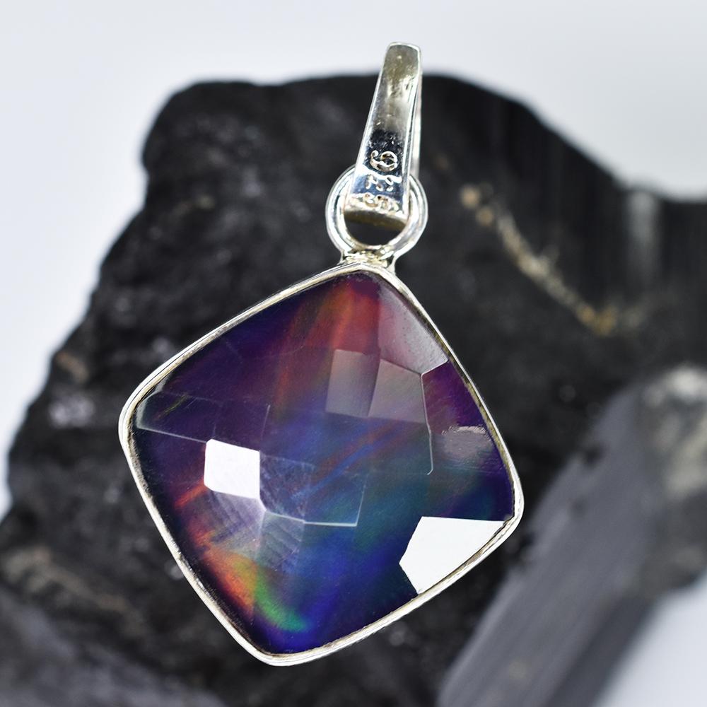 Natural Opal Pendant Square Cushion 28ct 925 Sterling Silver October Birthstone for Gem Collections