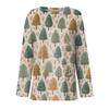 Women's Fashion Casual Slit Hem Round Neck Long Sleeve Loose  Printed T-Shirt Ladies Top