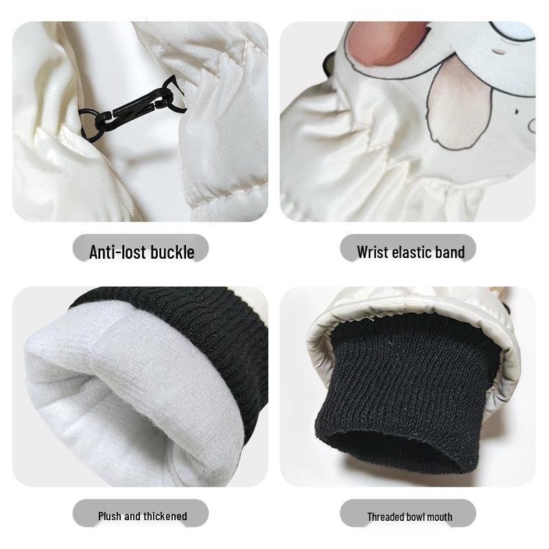 Cozy Winter Cartoon Fleece-Lined Gloves for Girls, Ages 2-5