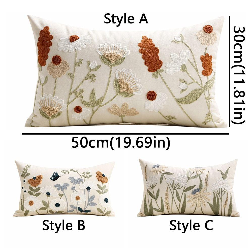 Pastoral Floral Tufted Throw Pillow Cover Canvas Throw Pillowcase  Home Decor