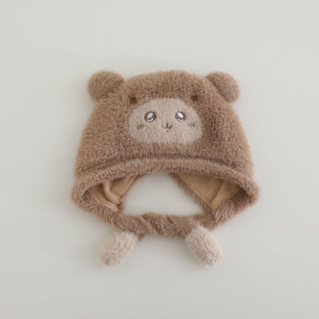 Children's Hats  Plush Hats for Boys and Girls in Autumn and Winter Cartoon Bear with Added Fleece and Thickened Windproof Pullover Hats