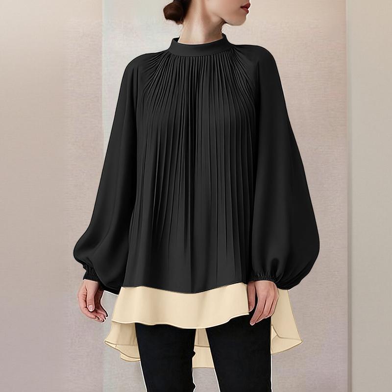 

ZANZEA Женская блузка с воротником-стойкой, длинным рукавом, свободного кроя, повседневная, комбинированная 5XL чёрный