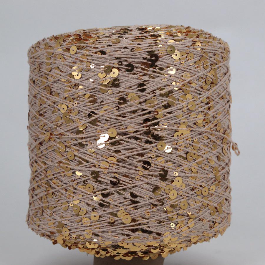 Hand-Knitted Bright Cotton Yarn with Sequins, 3MM+6MM, Combed and Fancy