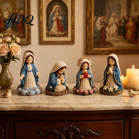 Heimdekoration Bastelset DIY Christliches Perlenbastelset Niedliches 4er-Pack Winzige Perlen-Jesus/Maria Schreibtischdekoration Handgefertigte Mini-Glaubensperlen mit Anleitung