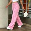 Damen Casual Farbige Hose mit Knöpfen, Elastischem Bund und Taschen, Lockerer Schnitt