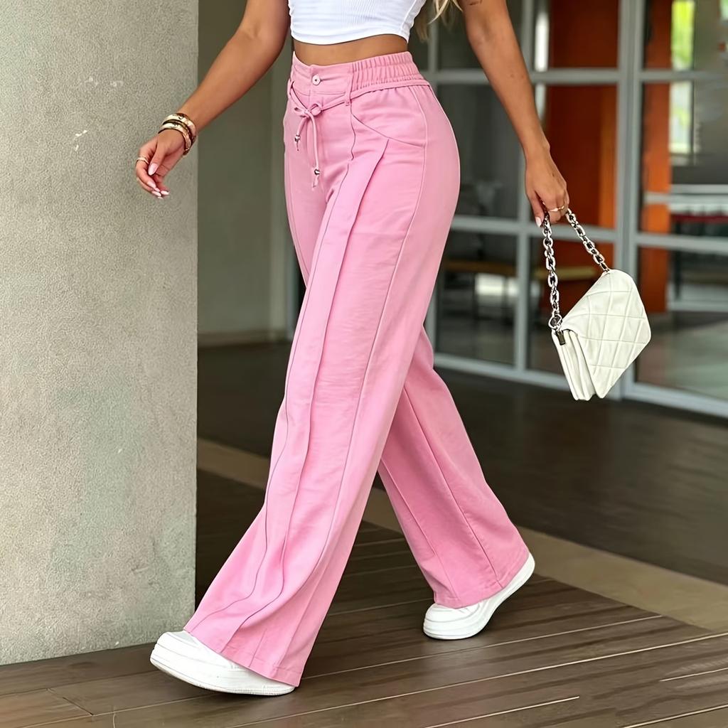 Damen Casual Farbige Hose mit Knöpfen, Elastischem Bund und Taschen, Lockerer Schnitt