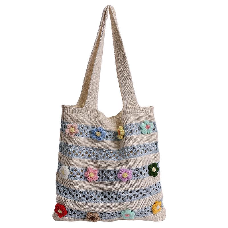 

Niche striped shoulder bag woven bag women s large capacity lazy relaxation beach bag tote bag синий