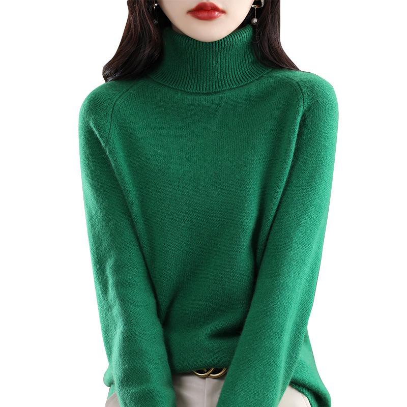High-Neck Slimming Knit Sweater - Women's Elegant Autumn/Winter Base Layer